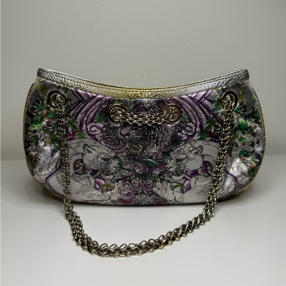 Ed Hardy satin handbag with chain handles